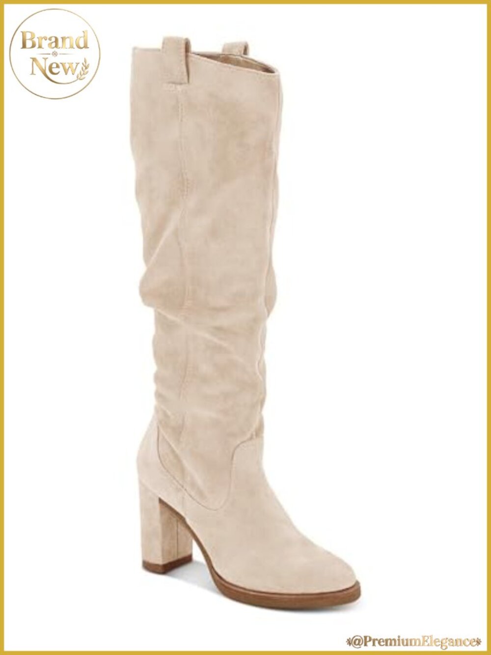 Womens Knee High Boots Chunky Block Heel Faux Suede Wide Calf Side Zipper